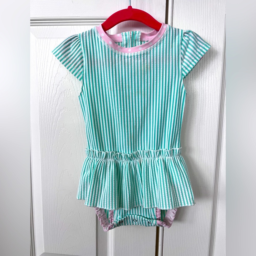 Ruffle Butts Peplum One Piece Seersucker size 2T UPF 50+ sun protected swimsuit
